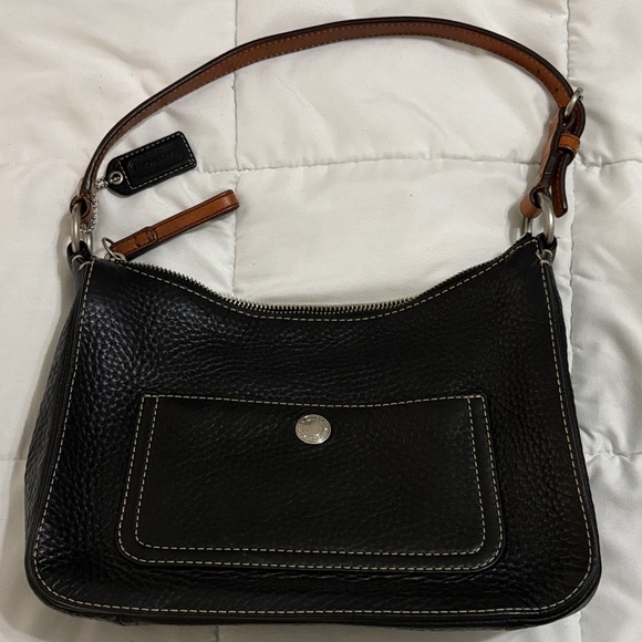 Coach Handbags - Coach Black and Tan Leather Shoulder Bag